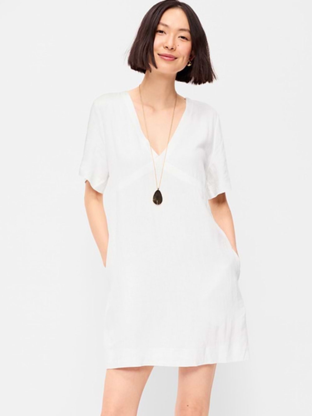 Old Navy Short Sleeve linen blend mini shift Dress in Calla Lili white
